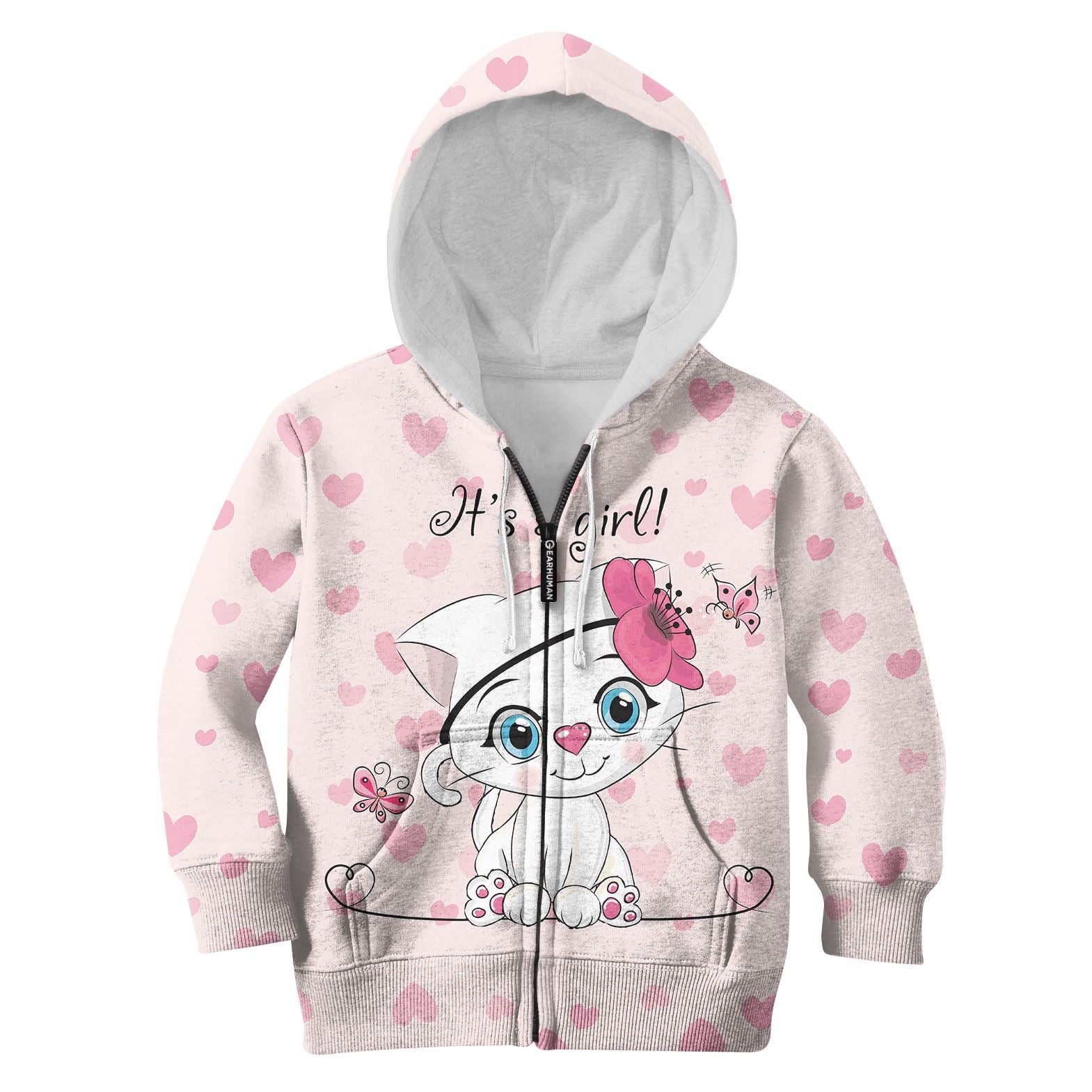 Cute Baby Catty Girl Custom Hoodies T-shirt Apparel HD-PET110349K kid 3D apparel Kid Zip Hoodie S/6-8