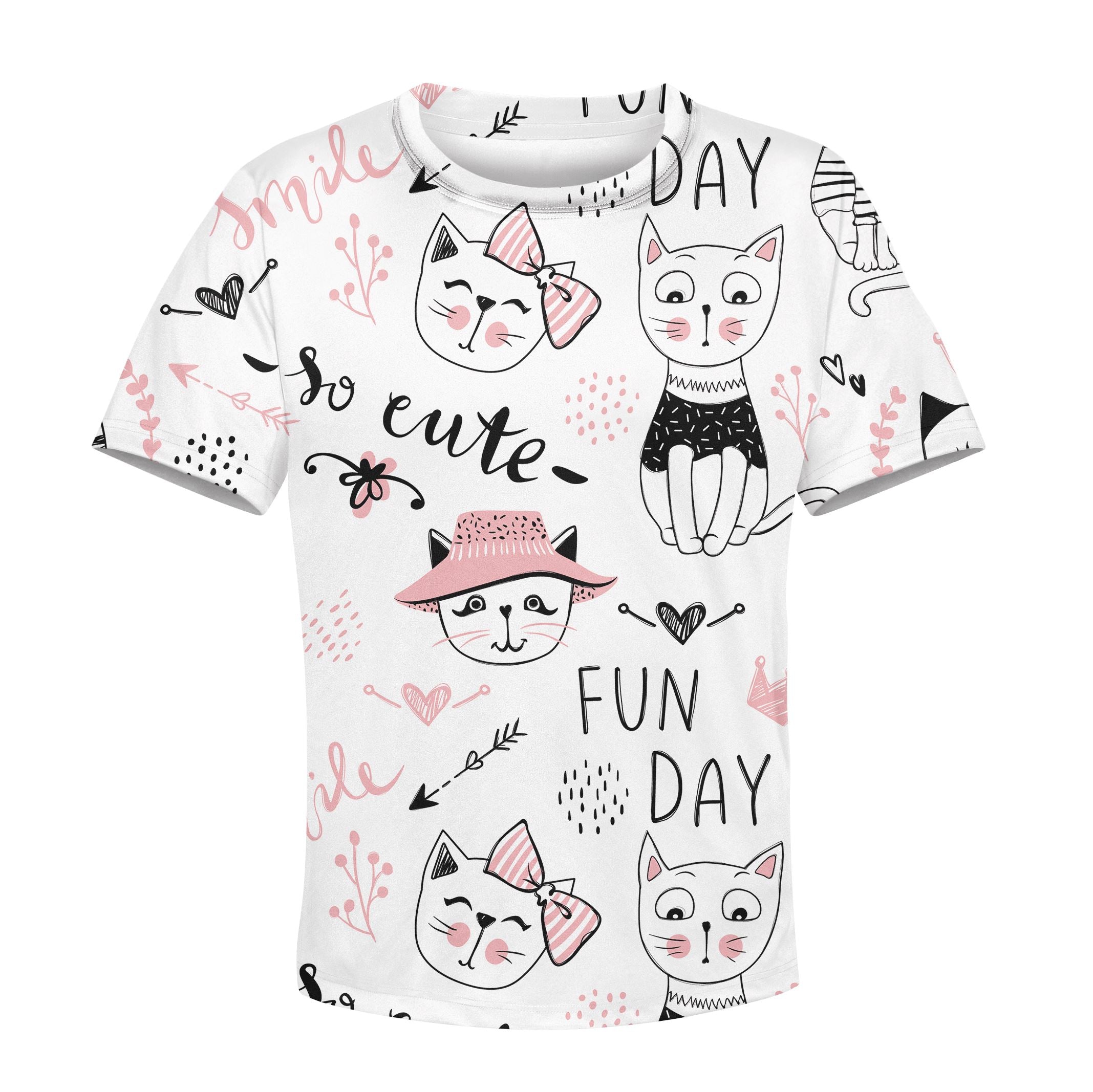 Cute Cat In Fun Day Custom Hoodies T-shirt Apparel HD-PET110329K kid 3D apparel Kid T-Shirt XS