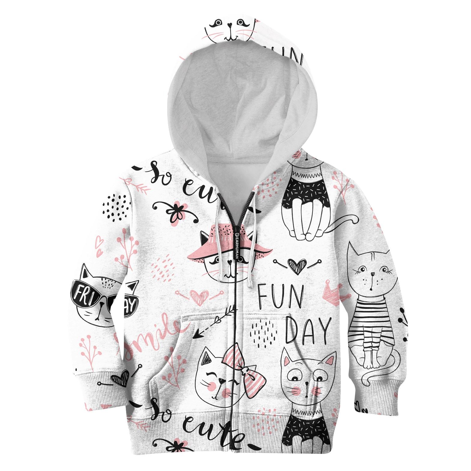 Cute Cat In Fun Day Custom Hoodies T-shirt Apparel HD-PET110329K kid 3D apparel Kid Zip Hoodie S/6-8