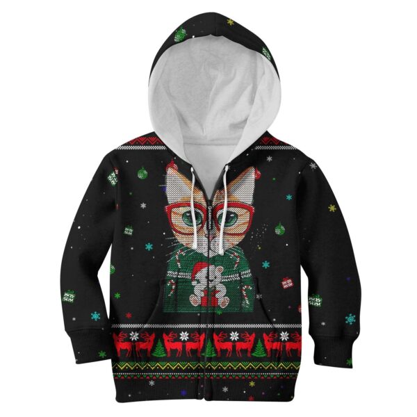 CUTE CAT MERRY CHRISTMAS Kid Custom Hoodies T-shirt Apparel HD-PET110215K kid 3D apparel Kid Zip Hoodie S/6-8 