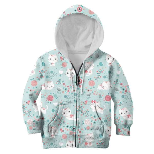 cute cats and birds Kid Custom Hoodies T-shirt Apparel HD-PET110335K kid 3D apparel Kid Zip Hoodie S/6-8 