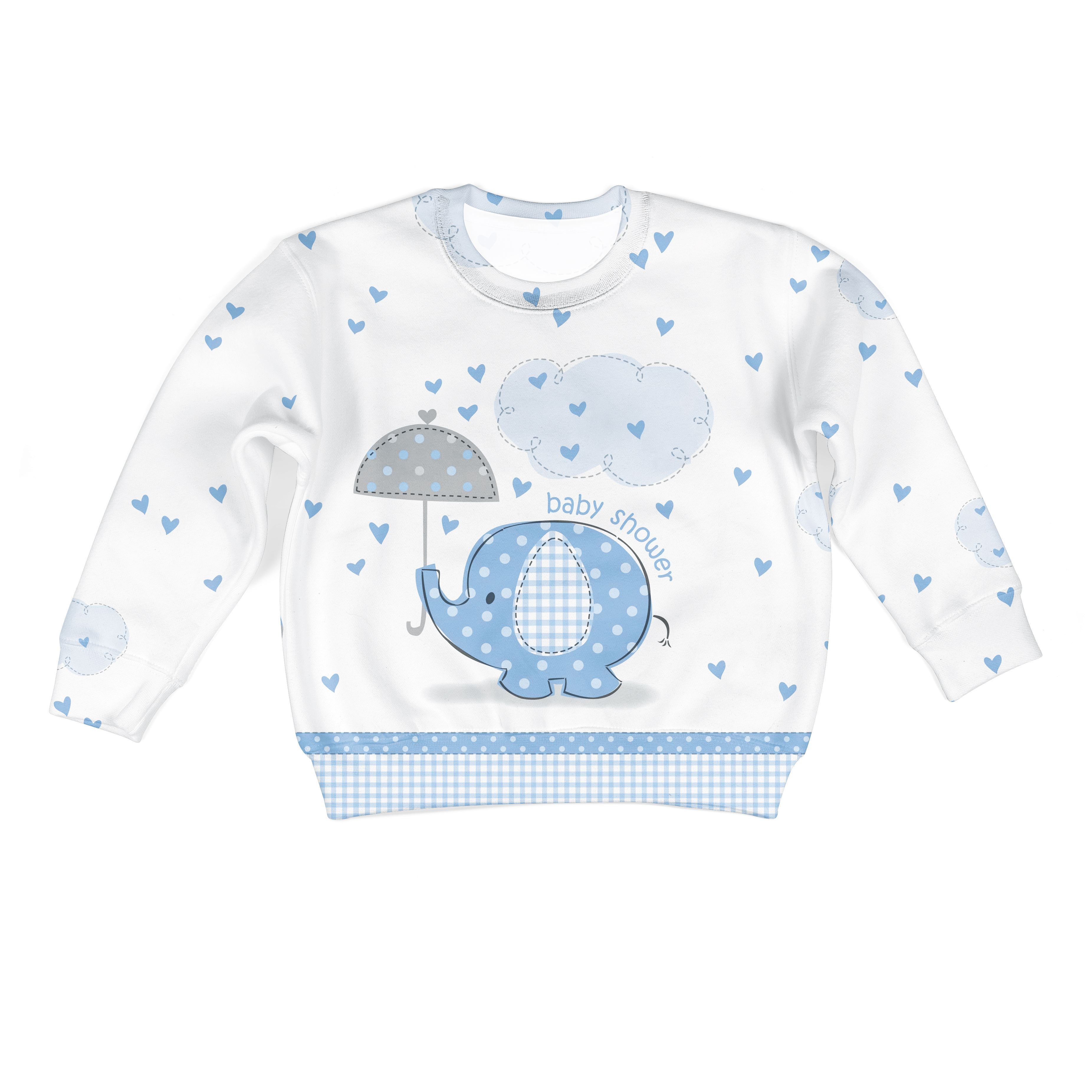 cute elephant baby shower Kid Custom Hoodies T-shirt Apparel HD-PET110287K kid 3D apparel Kid Sweatshirt S/6-8