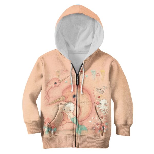 CUTE mermaid with fish Kid Custom Hoodies T-shirt Apparel HD-PET110333K kid 3D apparel Kid Zip Hoodie S/6-8 