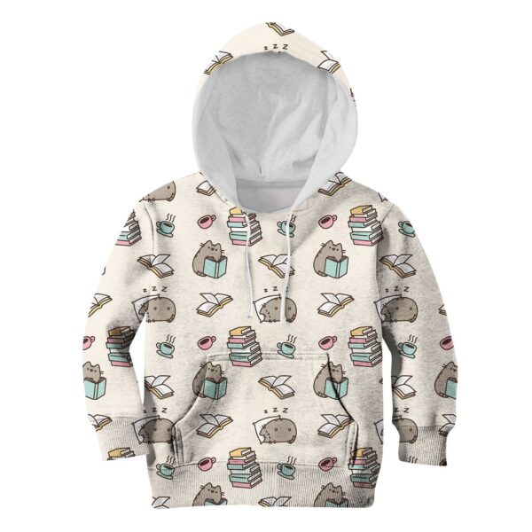 Gearhumans CUTE pusheen READING BOOKS Kid Custom Hoodies T-shirt Apparel