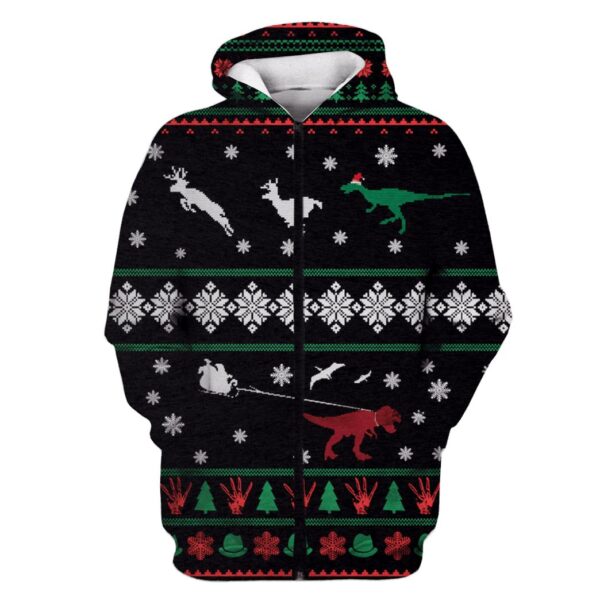DINOSAURS IN CHRISTMAS DAY Custom T-shirt - Hoodies Apparel HD-UGL110213 3D Custom Fleece Hoodies Zip Hoodie S