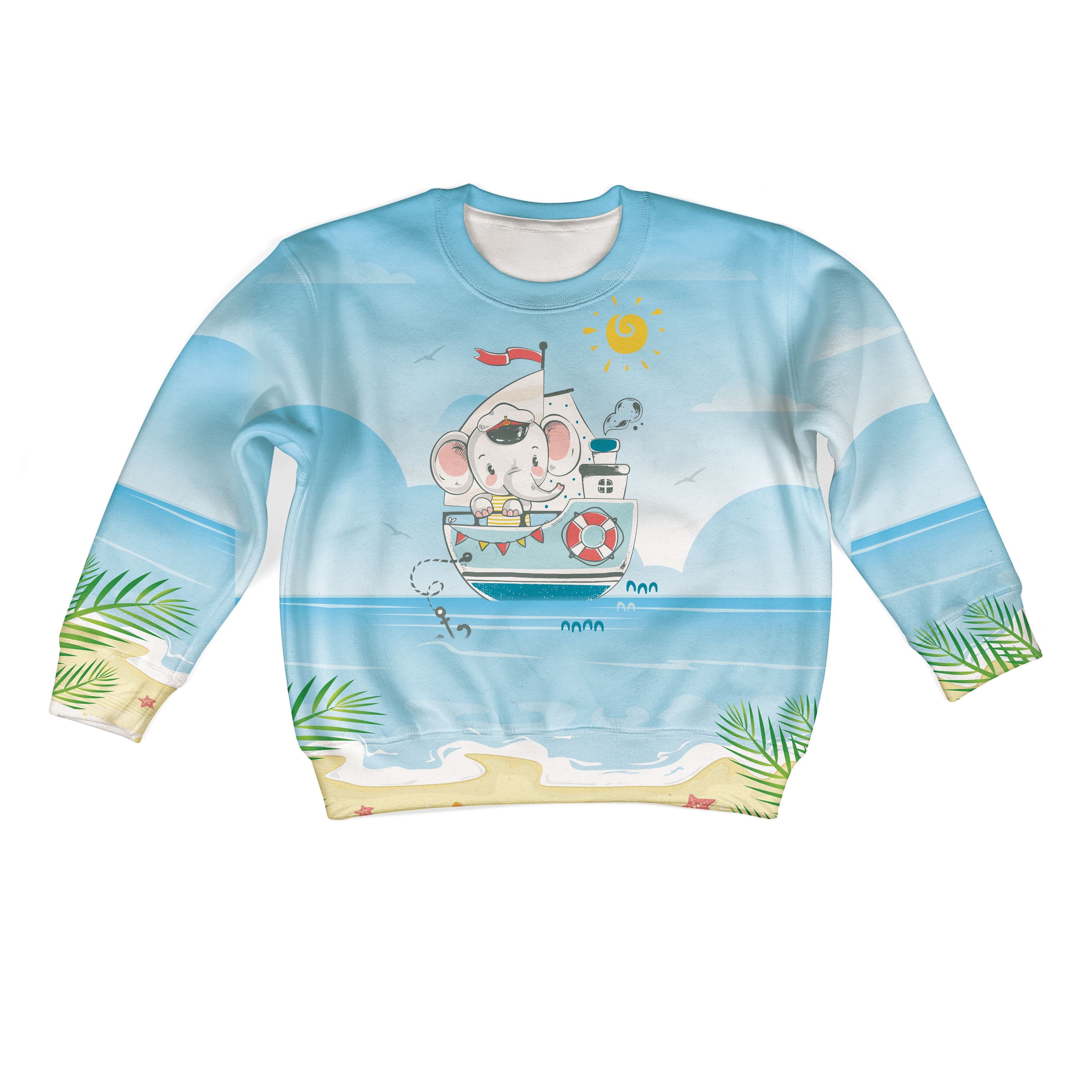 Elephant on the ship Kid Custom Hoodies T-shirt Apparel HD-PET110268K kid 3D apparel Kid Sweatshirt S/6-8