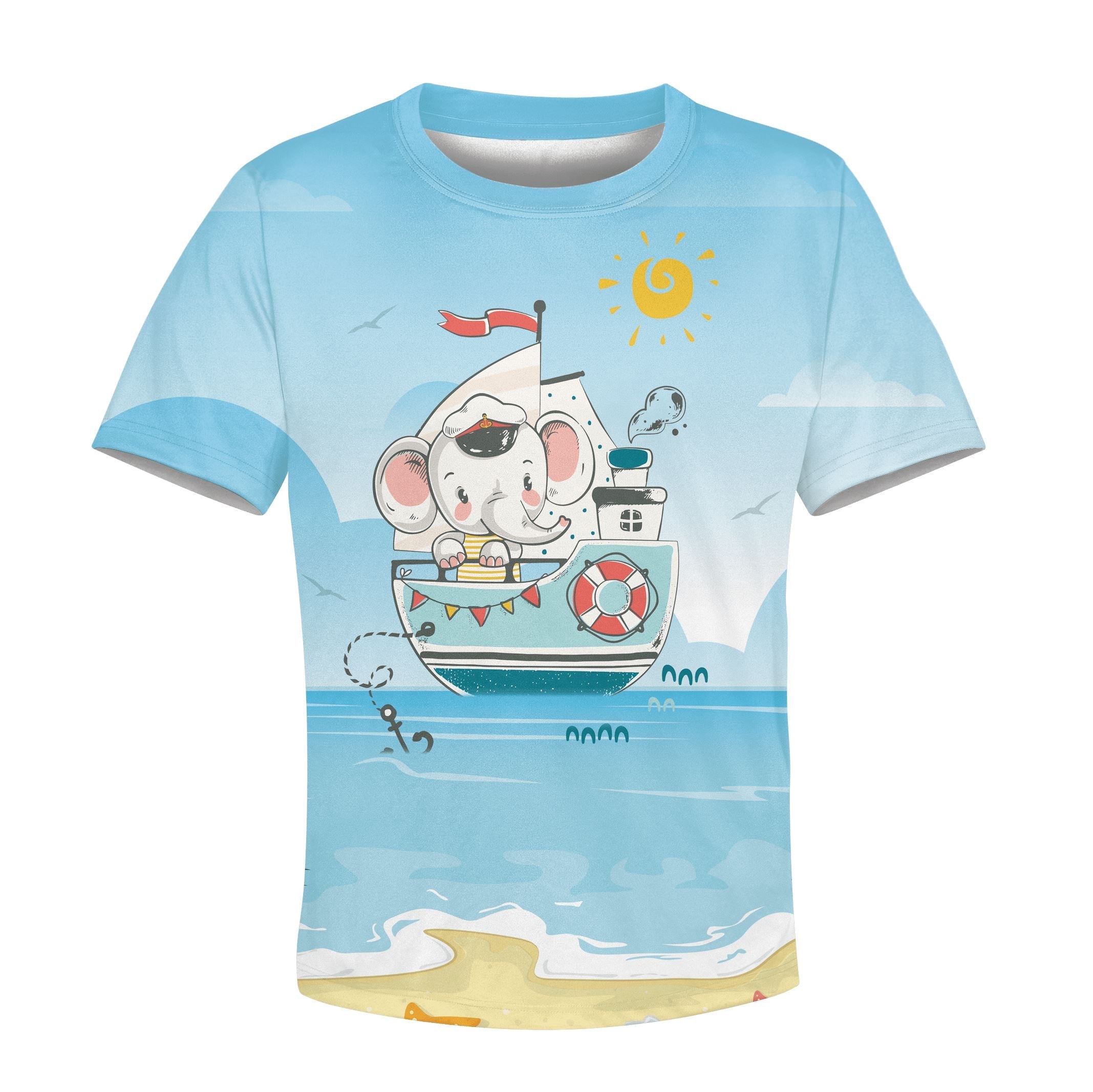Elephant on the ship Kid Custom Hoodies T-shirt Apparel HD-PET110268K kid 3D apparel Kid T-Shirt XS