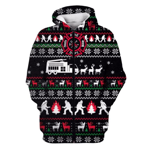 Firefighter Merry Christmas Custom T-shirt - Hoodies Apparel HD-UGL110207 3D Custom Fleece Hoodies Zip Hoodie S