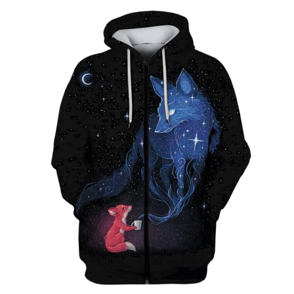 Fox in galaxy background Custom T-shirt - Hoodies Apparel HD-GH110461 3D Custom Fleece Hoodies Zip Hoodie S