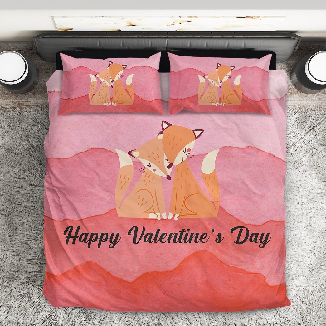 GearHuman 3D Adorable Fox Couple Valentine Custom Bedding GR050111 Bedding Set Twin 3PCS