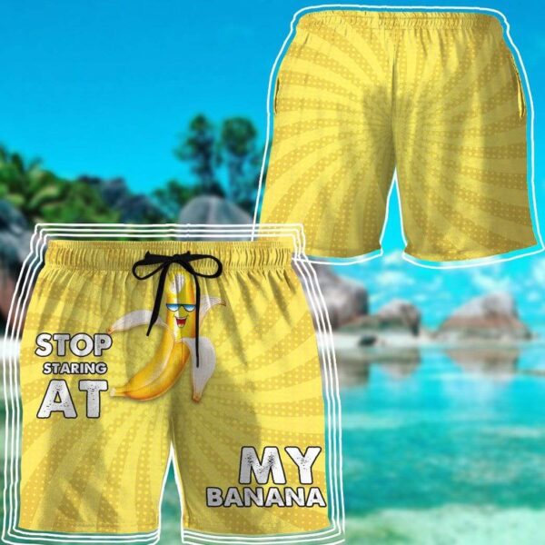 Gearhumans 3D Stop staring at my banana Beach Shorts Swim Trunks GV030715 Men Shorts