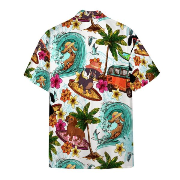 Gearhumans Enjoy Surfing With Dachshund Dog Custom Short Sleeve Shirt GS0306213 Hawai Shirt