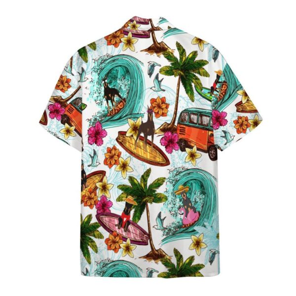 Gearhumans Enjoy Surfing With Doberman Pinscher Dog Custom Short Sleeve Shirt GS0306217 Hawai Shirt