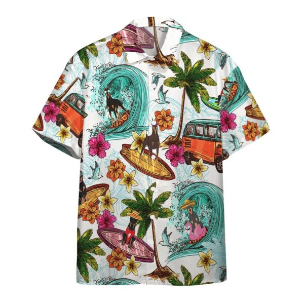 Gearhumans Enjoy Surfing With Doberman Pinscher Dog Custom Short Sleeve Shirt GS0306217 Hawai Shirt Short Sleeve Shirt S 