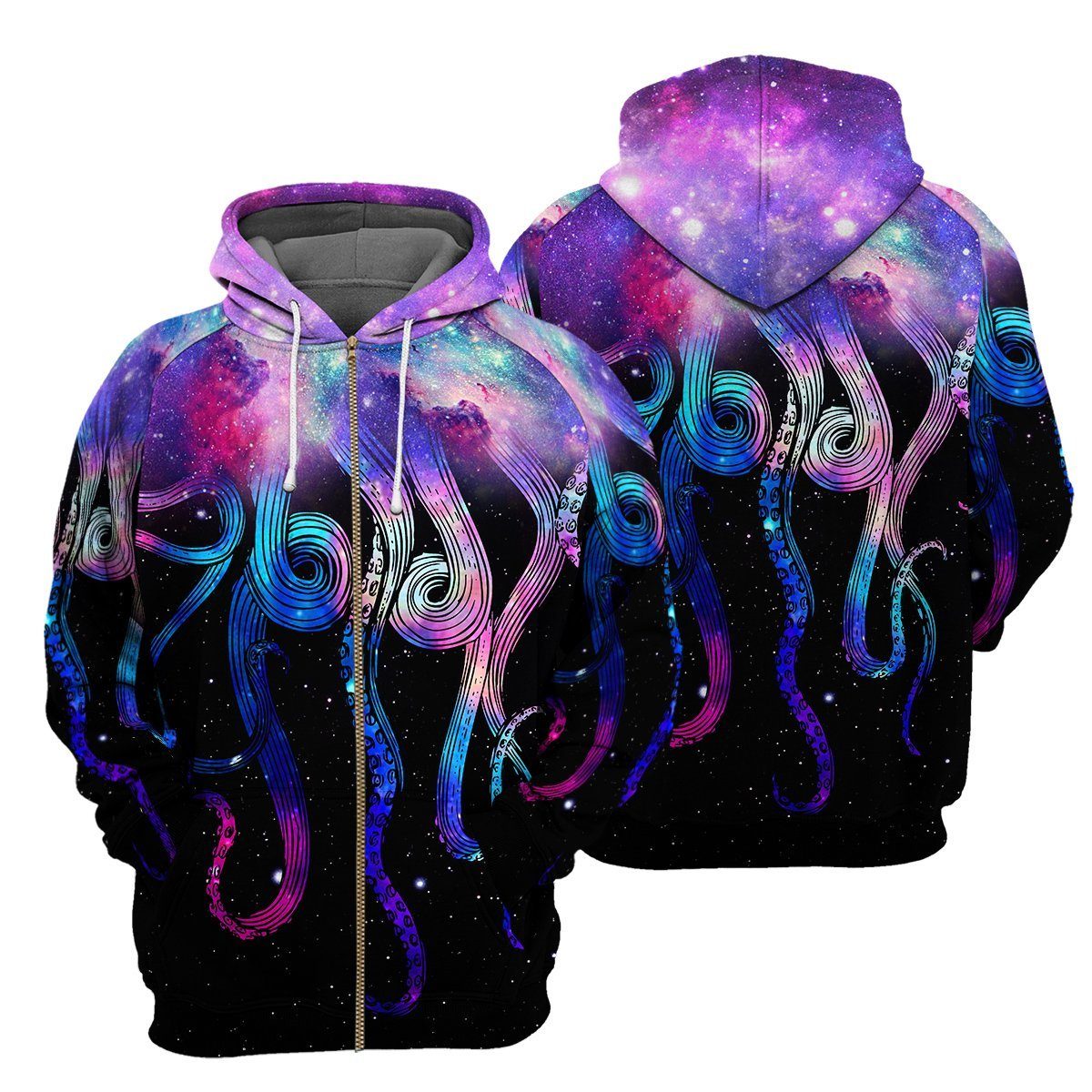Gearhumans Galaxy Octopus - 3D All Over Printed Shirt QA-HD280313 3D Apparel ZIP HOODIE S