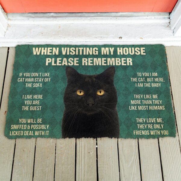 GearHuman 3D Please Remember Black Cat House Rules Doormat GR220147 Doormat