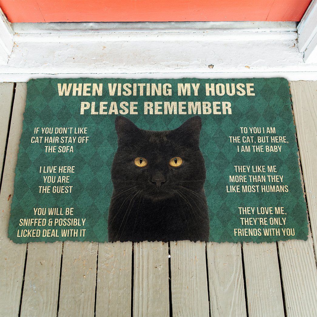 GearHuman 3D Please Remember Black Cat House Rules Doormat GR220147 Doormat
