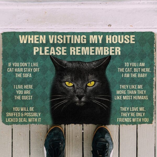 GearHuman 3D Please Remember Cool Black Cat House Rules Doormat GR220198 Doormat