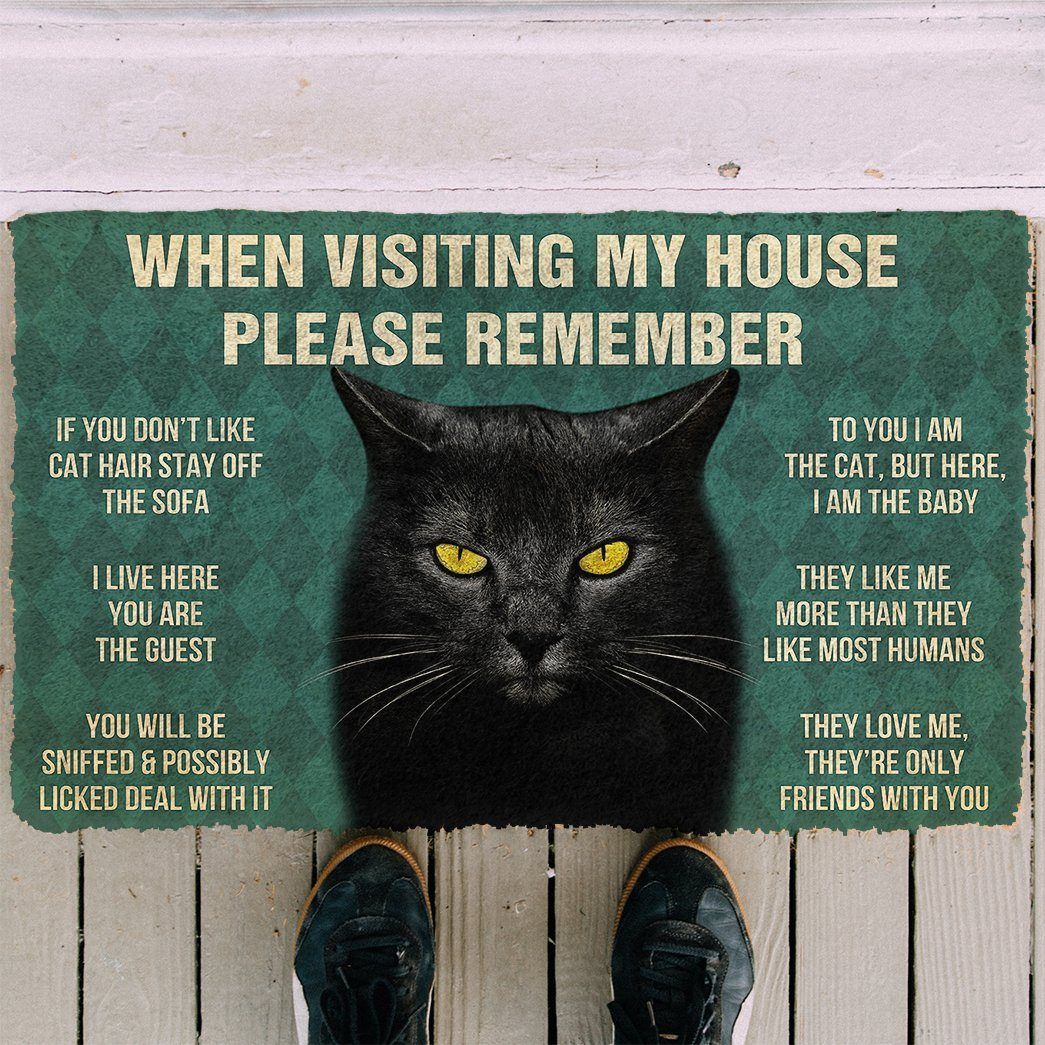 GearHuman 3D Please Remember Cool Black Cat House Rules Doormat GR220198 Doormat