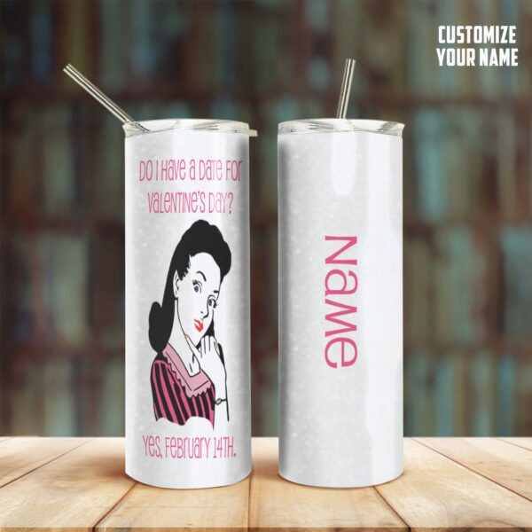 GearHuman 3D Date For Valentines Custom Name Tumbler GR05013 Tumbler Long 20oz 