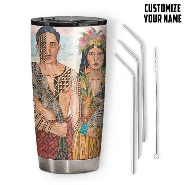 GearHuman 3D Hawaiian Couple Custom Name Tumbler GR16012 Tumbler 