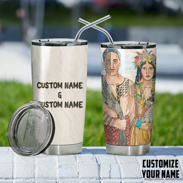 GearHuman 3D Hawaiian Couple Custom Name Tumbler GR16012 Tumbler 