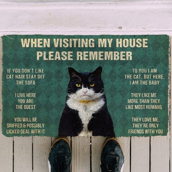 GearHuman 3D Please Remember Tuxedo Cat House Rules Doormat GR220197 Doormat