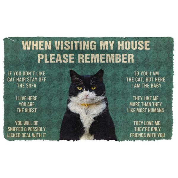 GearHuman 3D Please Remember Tuxedo Cat House Rules Doormat GR220197 Doormat Doormat S(15,8''x23,6'')