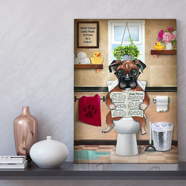 GearHuman 3D Toilet Seat Reading Newspaper Boxer Dog Canvas GR190113 Canvas 