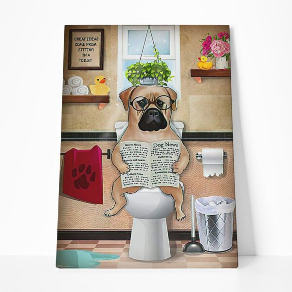 GearHuman 3D Toilet Seat Reading Newspaper Bullmastiff Dog Canvas GR190114 Canvas 1 Piece Non Frame M