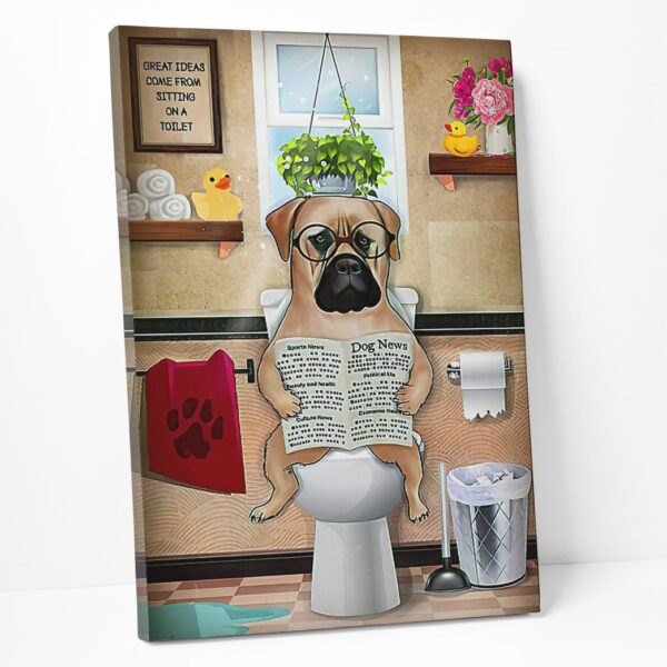 GearHuman 3D Toilet Seat Reading Newspaper Bullmastiff Dog Canvas GR190114 Canvas 