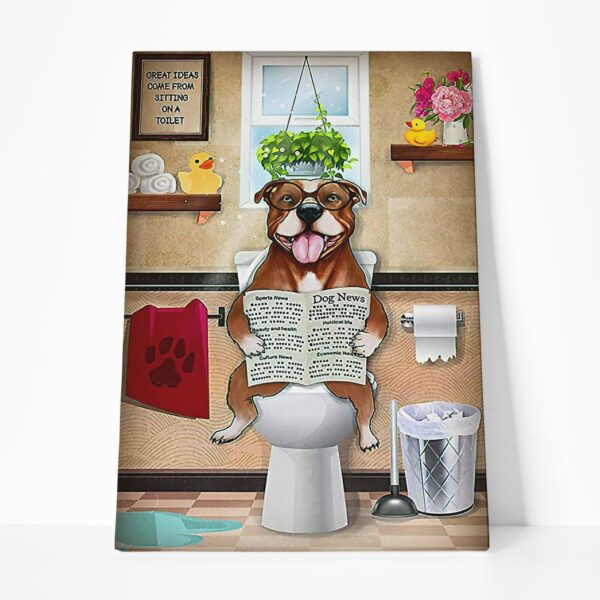 GearHuman 3D Toilet Seat Reading Newspaper Bully Dog Canvas GR19017 Canvas 1 Piece Non Frame M