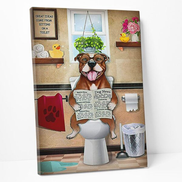 GearHuman 3D Toilet Seat Reading Newspaper Bully Dog Canvas GR19017 Canvas 