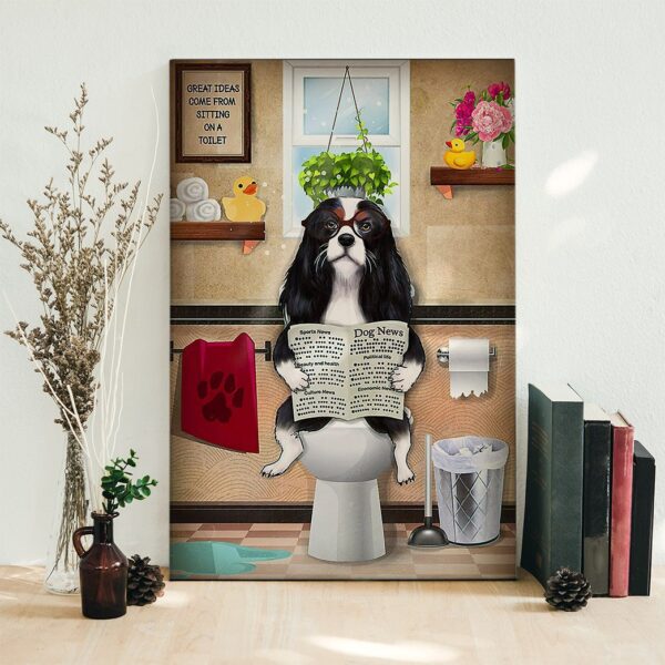 GearHuman 3D Toilet Seat Reading Newspaper Cavalier King Charles Spaniel Dog Canvas GR200128 Canvas 