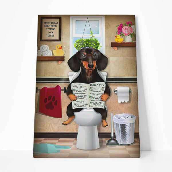 GearHuman 3D Toilet Seat Reading Newspaper Dachshund Dog Canvas GR190112 Canvas 1 Piece Non Frame M