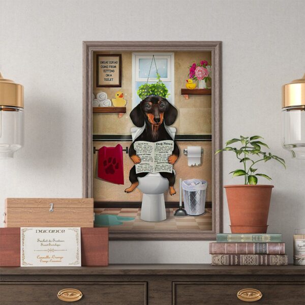 GearHuman 3D Toilet Seat Reading Newspaper Dachshund Dog Canvas GR190112 Canvas 
