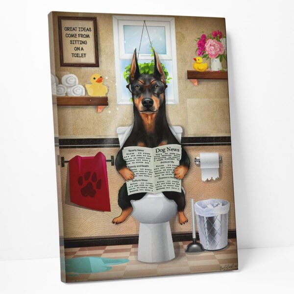 GearHuman 3D Toilet Seat Reading Newspaper Doberman Dog Canvas GR19018 Canvas 