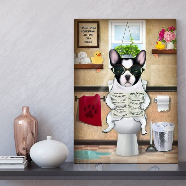 GearHuman 3D Toilet Seat Reading Newspaper French Bulldog Dog Canvas GR19016 Canvas 