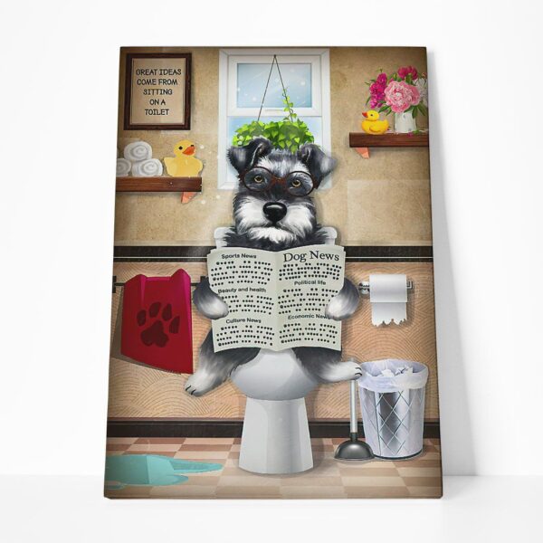GearHuman 3D Toilet Seat Reading Newspaper Miniature Schnauzer Dog Canvas GR200127 Canvas 1 Piece Non Frame M