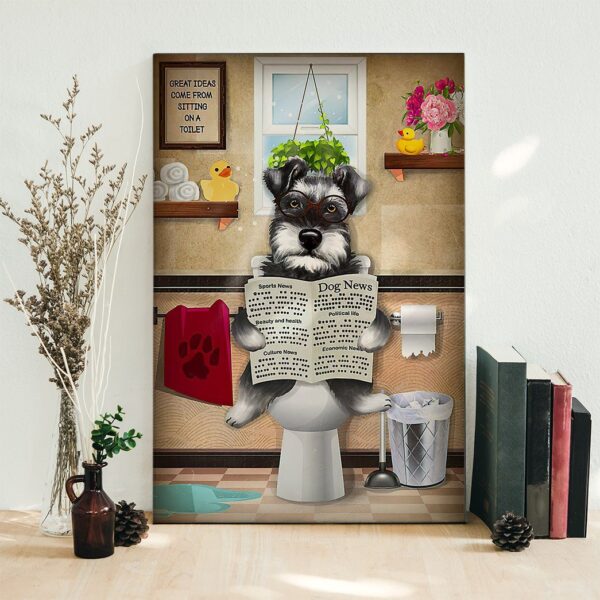 GearHuman 3D Toilet Seat Reading Newspaper Miniature Schnauzer Dog Canvas GR200127 Canvas 
