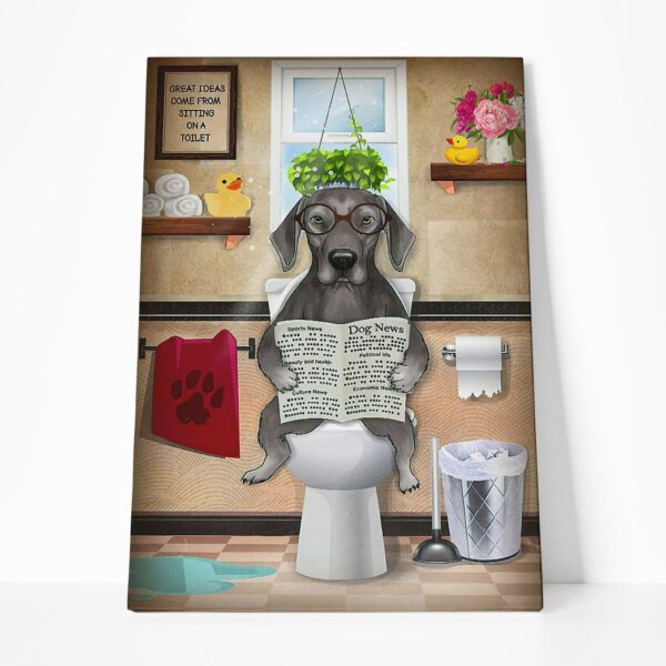 GearHuman 3D Toilet Seat Reading Newspaper PitBull Dog Canvas GR190131 Canvas 1 Piece Non Frame M