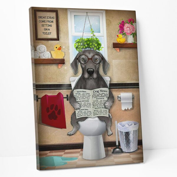 GearHuman 3D Toilet Seat Reading Newspaper PitBull Dog Canvas GR190131 Canvas 