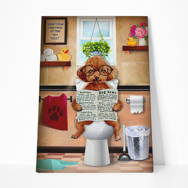GearHuman 3D Toilet Seat Reading Newspaper Poodle Dog Canvas GR190117 Canvas 1 Piece Non Frame M