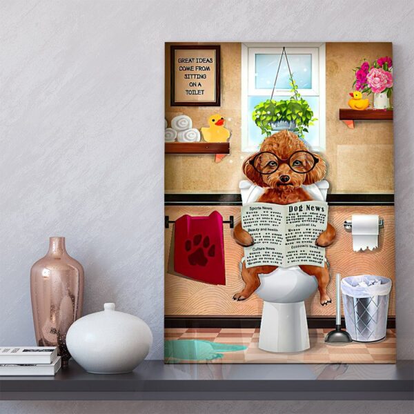 GearHuman 3D Toilet Seat Reading Newspaper Poodle Dog Canvas GR190117 Canvas 