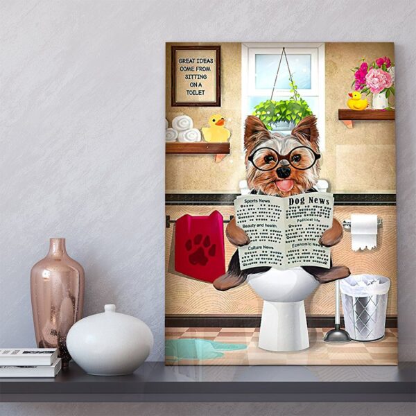 GearHuman 3D Toilet Seat Reading Newspaper Yorkshire Terrier Dog Canvas GR19088 Canvas 