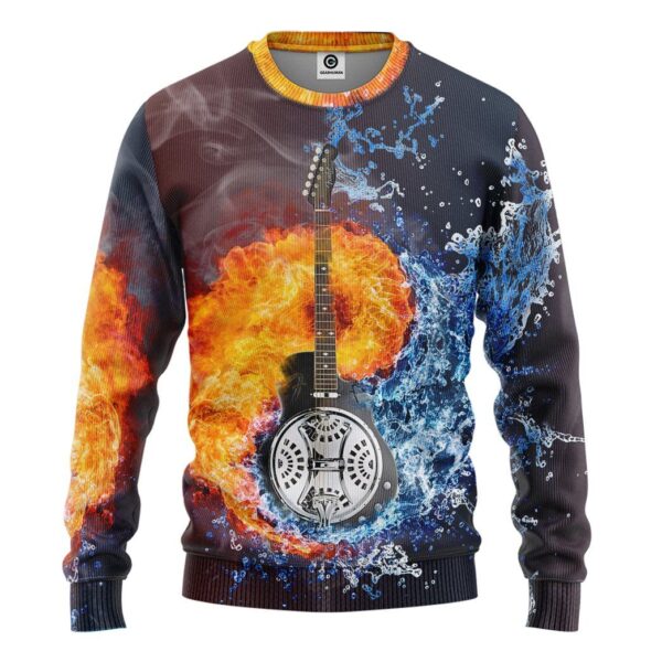 GearHuman 3D Water Fire Dobro Guitar Hoodie GR12013 3D Apparel Long Sleeve S 