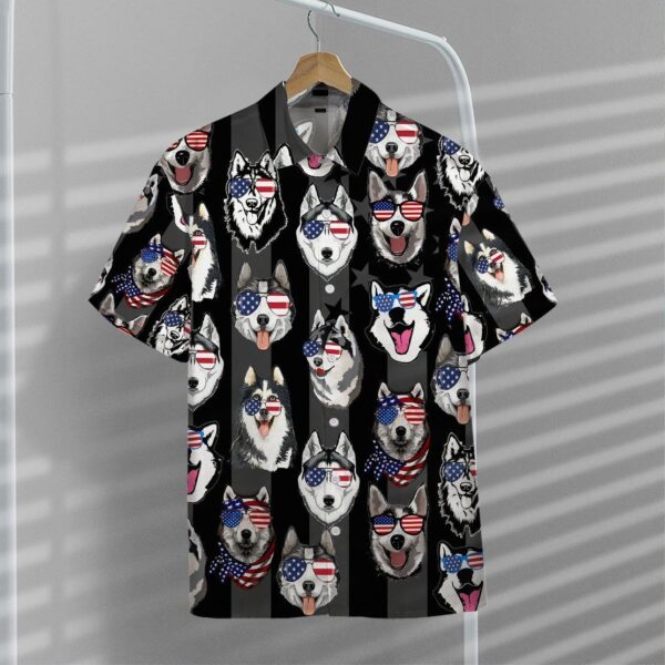 Gearhumans GEARHUMAN 3D Husky American Flag Hawaii Shirt ZZ2304211 Hawai Shirt 