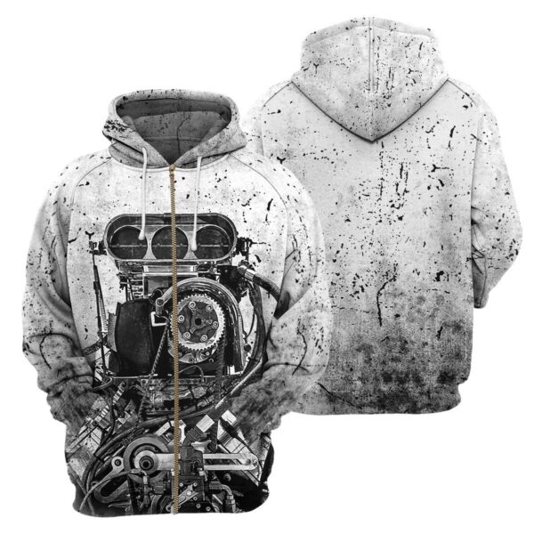 Gearhumans Grey Drag Racing- 3D All Over Printed Shirt shirt 3D Apparel ZIP HOODIE S 