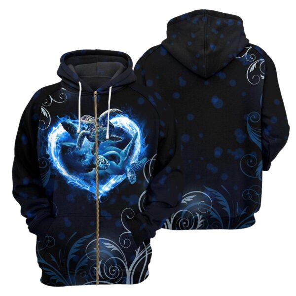 Gearhumans Heart Sea Turtle - 3D All Over Printed Shirt shirt 3D Apparel ZIP HOODIE S 