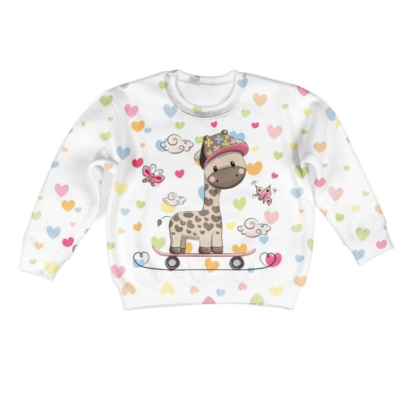 Giraffe Playing Skateboard Custom Hoodies T-shirt Apparel HD-PET110338K kid 3D apparel Kid Sweatshirt S/6-8 